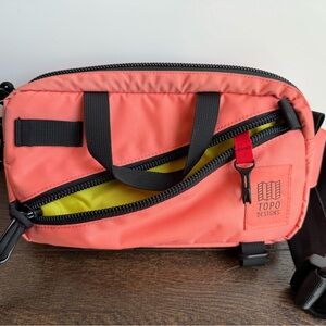 Topo Designs Mini Quick Pack Sling/Waist bag in Coral and Highlighter Yellow